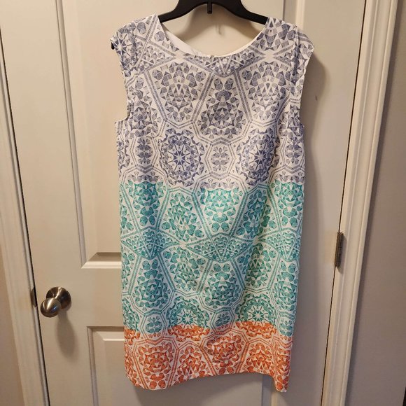 The Limited Dresses & Skirts - The Limited Blue, Teal and Orange Patterned Shift Dress